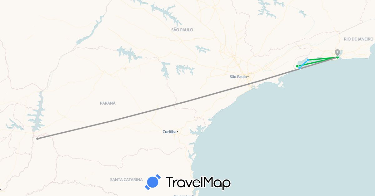 TravelMap itinerary: driving, bus, plane, boat in Argentina, Brazil (South America)